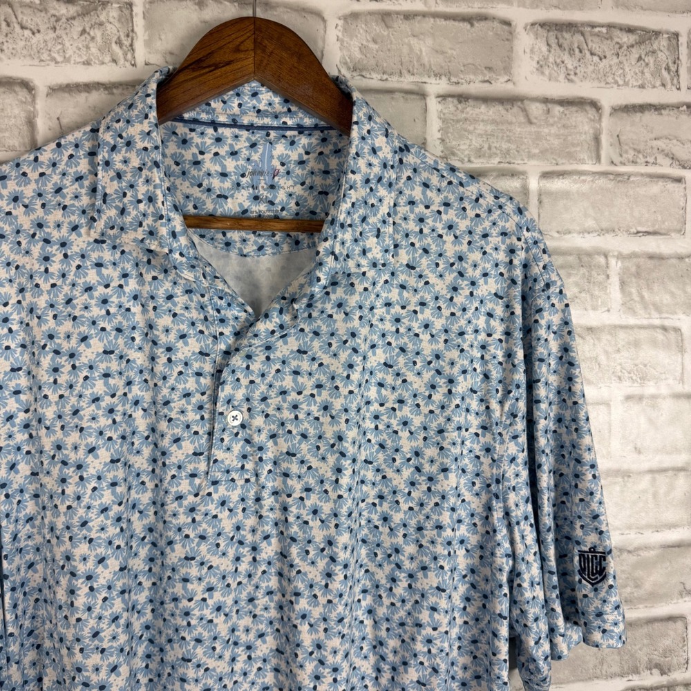 Johnnie-O Carlton Featherweight Polo Shirt Mens XL Blue Floral Daisy JMPO5930